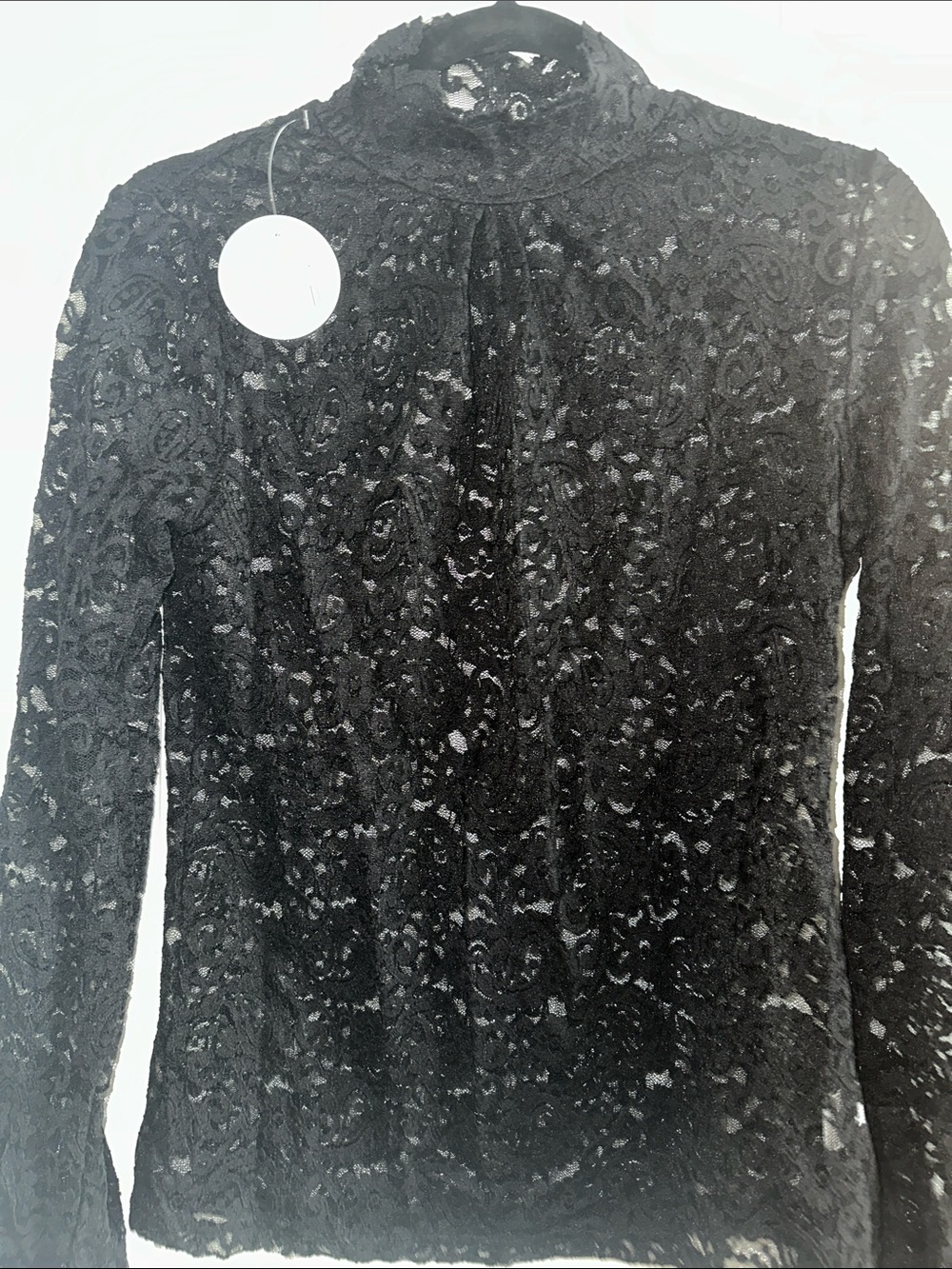 Black Lace Long Sleeve Mock Neck Top